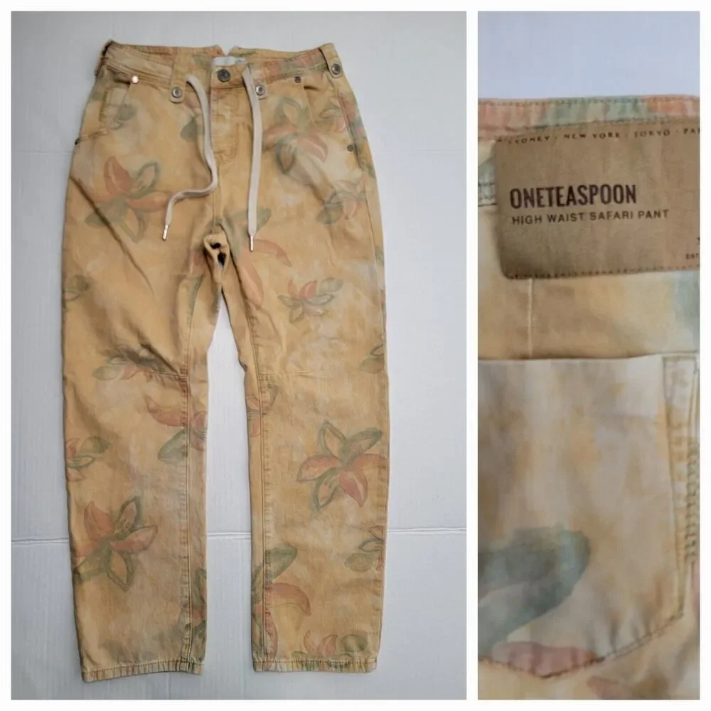 One Teaspoon Safari Drawstring Boyfriend Pants SZ 27 High Rise Baggy Womens